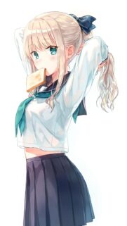 Beautiful Anime Girl With Toast Wallpaper High Definition Phone Background