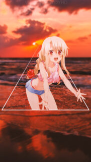 Anime Girl Sunset Beach Aesthetic Wallpaper for Mobile Phones