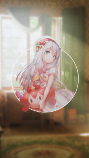 Anime Girl with Cute Plushie Aesthetic Phone Wallpaper High Definition