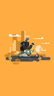 Flat Illustration Biker in Desert Wallpaper for Mobile Phone