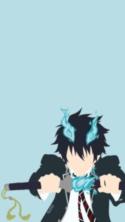 Rin Okumura Blue Exorcist Minimalist Phone Wallpaper with Blue Flames