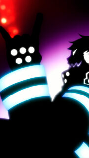 Fire Force Shinra Kusakabe Silhouette Wallpaper with Glowing Blue Details for Mobile