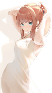 Anime Girl Putting Hair in Ponytail Aesthetic High Quality Mobile Wallpaper