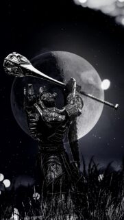 Black and White Dark Fantasy Knight with Giant Mace Wallpaper