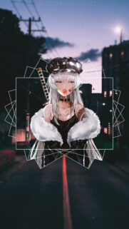 Anime Girl with White Hair and Katana Aesthetic Wallpaper for Mobile