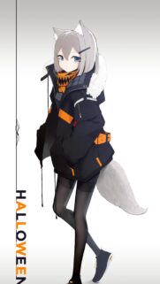 Cute Anime Fox Girl in Halloween Streetwear Aesthetic Mobile Wallpaper