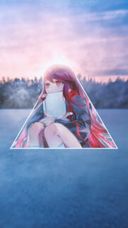 Sad Anime Girl with Red Hair in Triangle Frame Aesthetic Wallpaper