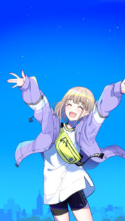 Happy Anime Girl With Arms Raised Under Blue Sky High Resolution Mobile Wallpaper