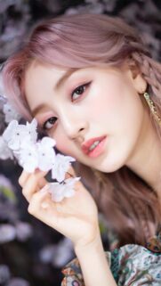 Beautiful Jihyo Twice Portrait with Cherry Blossoms Mobile Wallpaper