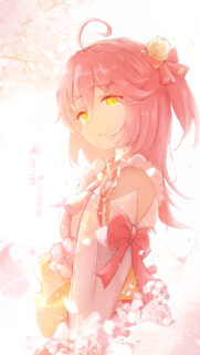 Beautiful Anime Girl with Pink Hair and Cherry Blossoms Mobile Wallpaper