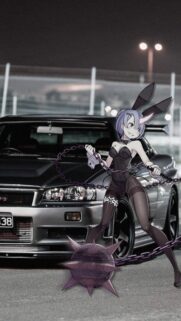 Rem Re Zero Bunny Girl with Nissan Skyline GTR R34 Wallpaper for Mobile