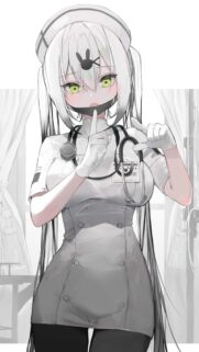 Anime Nurse Girl with Silver Hair Making Silence Gesture Aesthetic Wallpaper