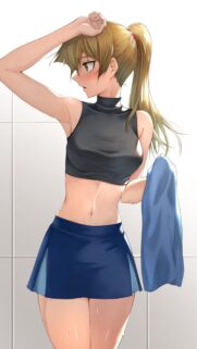 Sweaty Anime Girl in Sportswear Wallpaper for Mobile Phone