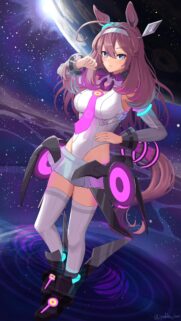 Anime Girl Space Warrior Wallpaper with Cyberpunk Neon Accents in 4K