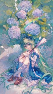 Beautiful Anime Girl With Hydrangeas Aesthetic Art Wallpaper for Mobile