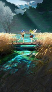 Anime Fairy Friends on Wooden Bridge by Crystal River Wallpaper