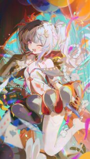 Vibrant Anime Girl Celebration Wallpaper for Mobile Screen