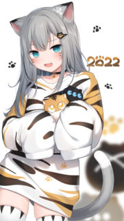 Cute Anime Cat Girl with Tiger Print Sweater 2022 Wallpaper