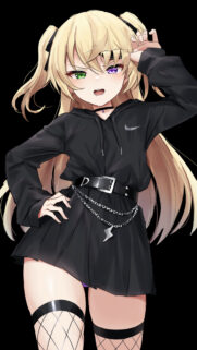 Cute Anime Girl with Heterochromia Eyes in Black Streetwear Aesthetic Wallpaper