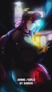 Anime Girl in Neon City Night Street High Quality Mobile Wallpaper