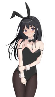 Anime Bunny Girl with Long Black Hair and Purple Eyes Wallpaper
