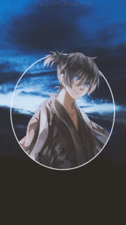 Anime Boy with Striking Blue Eyes Wallpaper in Dark Samurai Aesthetic