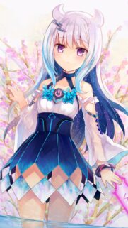 Cute Anime Girl with White Hair and Cybernetic Flowers Wallpaper for Mobile