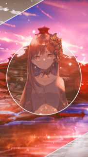 Beautiful Anime Girl with Butterfly Hair Accessories Sunset Background Mobile Wallpaper