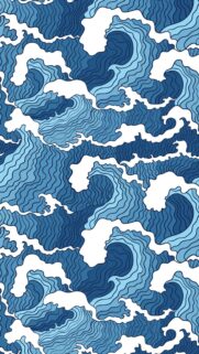 Minimalist Japanese Ocean Wave Pattern Blue Aesthetic Mobile Wallpaper