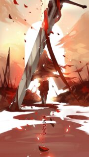 Anime Girl with Giant Sword in Sunset Battlefield Wallpaper High Definition