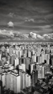 Dramatic Black and White Cityscape Aerial View Wallpaper for Mobile