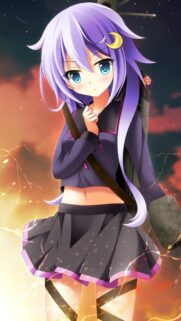 Anime Girl with Purple Hair and Moonlight Hairpin High Resolution Mobile Wallpaper