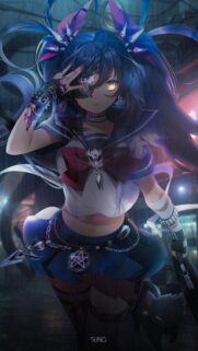 Edgy Anime Girl with Cybernetic Eye and Gothic Sailor Uniform Wallpaper