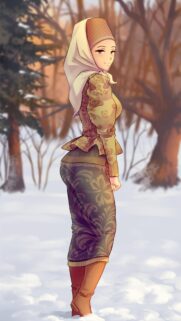 Beautiful Anime Girl in Traditional Winter Attire Wallpaper for Mobile
