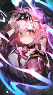 Stunning Anime Girl with Pink Hair and Magical Neon Energy Aura Mobile Wallpaper