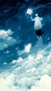 Anime Girl Floating Among Stars and Clouds Aesthetic Mobile Wallpaper