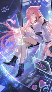 Yae Miko Anime Girl Cyberpunk City Night Aesthetic Mobile Wallpaper
