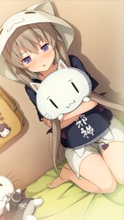 Cute Anime Girl with Cat Plushie Aesthetic Mobile Wallpaper