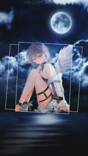 Anime Angel Girl with Wings under Full Moon Night Sky Mobile Wallpaper