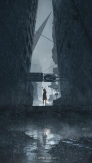 Anime Girl in Post Apocalyptic City Rainy Night Wallpaper