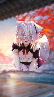 Cute Anime Cat Girl Maid with Glasses Wallpaper in Sunset Setting