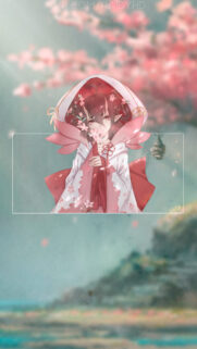 Beautiful Anime Girl with Sakura Flowers Aesthetic Mobile Wallpaper