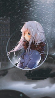 Anime Girl in Snowy Winter Night Aesthetic Phone Wallpaper