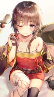 Cute Anime Girl Megumin Winking Wallpaper for Mobile Screen