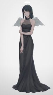 Elegant Anime Angel in Black Dress High Definition Mobile Wallpaper