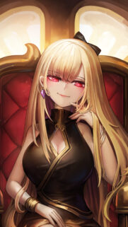 Stunning Blonde Anime Girl Sitting on a Throne Wallpaper for Mobile