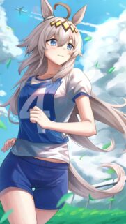 Anime Horse Girl Running Wallpaper with Blue Sky Aesthetic
