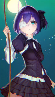 Anime Girl with Purple Hair and Eye Patch Wallpaper in Gothic Style