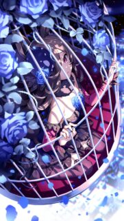 Anime Girl in Birdcage with Blue Roses Aesthetic Wallpaper 4K