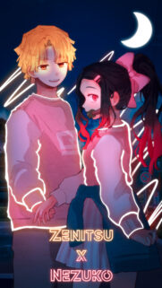 Zenitsu and Nezuko Neon Anime Aesthetic Wallpaper for Mobile